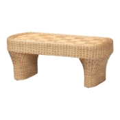 bali & pari Canika Natural Rattan Coffee Table - Handwoven Wicker Accent Table with Checkered Tabletop and Waterfall Base for Living Room or Sunroom